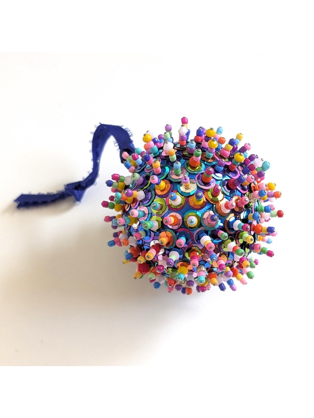 Handmade Sequin & Bead Christmas Tree Ornament - Neon Rainbow Mix